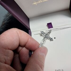 Sterling Silver Cross Necklace w/Diamond-Like Stones